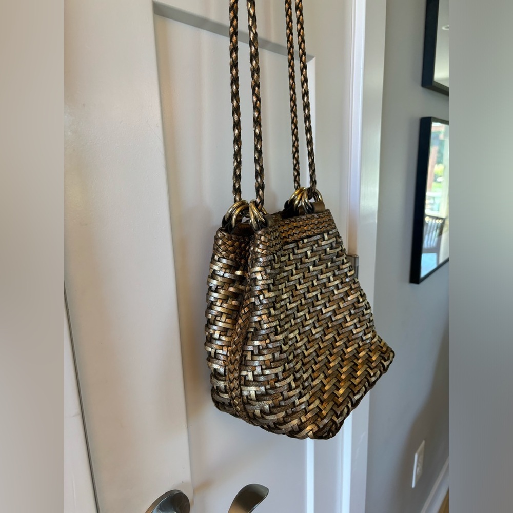 Franco Sarto Metallic Faux Leather Drawstring Bucket Bag Vtg 80s 90s - Picture 2 of 10